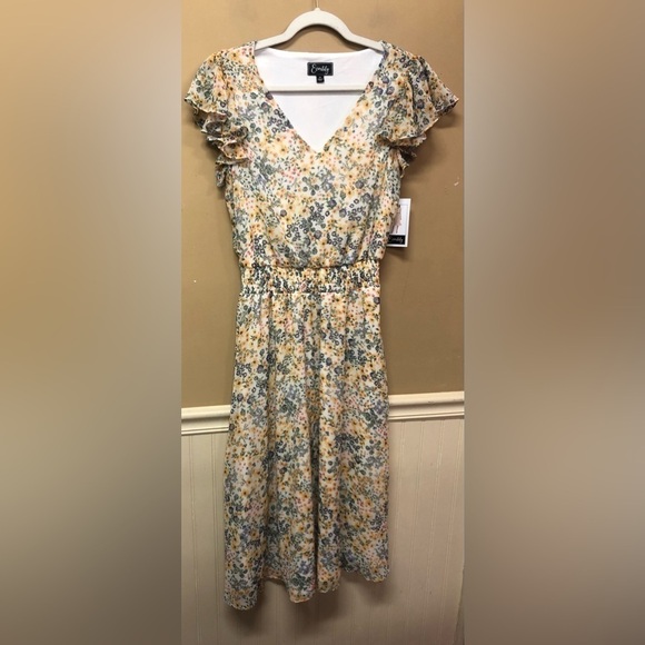 Everlily White Yellow Floral Short Sleeve Dress Size M NWT - Picture 1 of 7